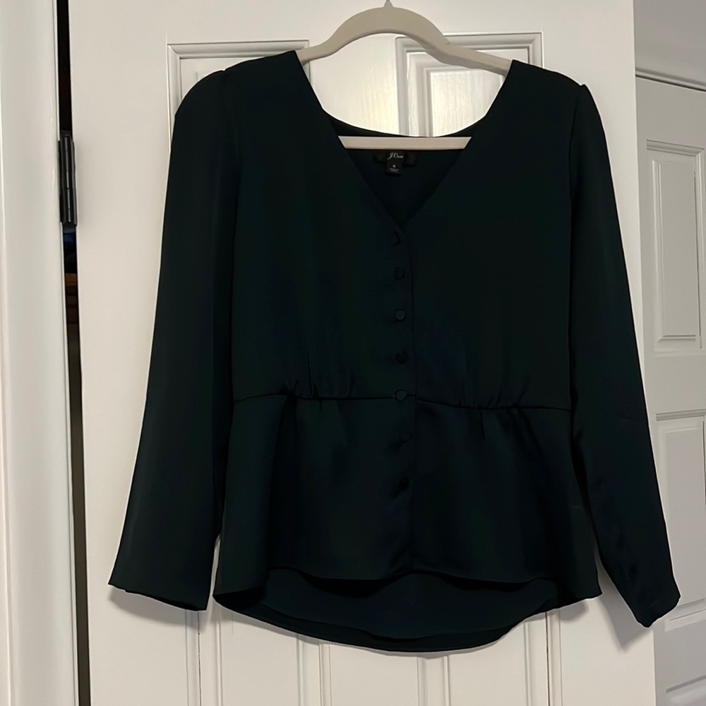 J Crew Hunter Green Blouse. Size 8.